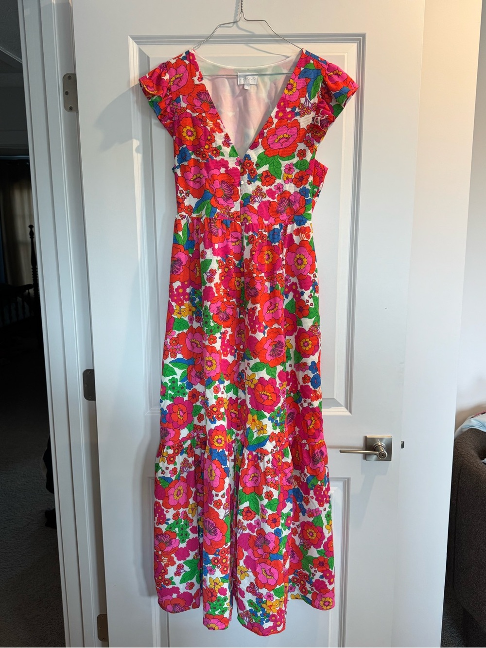 Sugarlips Floral V-Neck Maxi Dress in Bright Pink & Multicolor